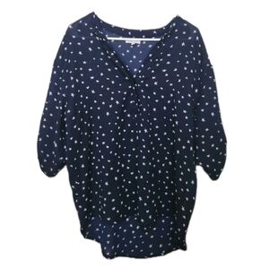 Semi Sheer Star Print Vneck Blouse Top Size Medium Womens